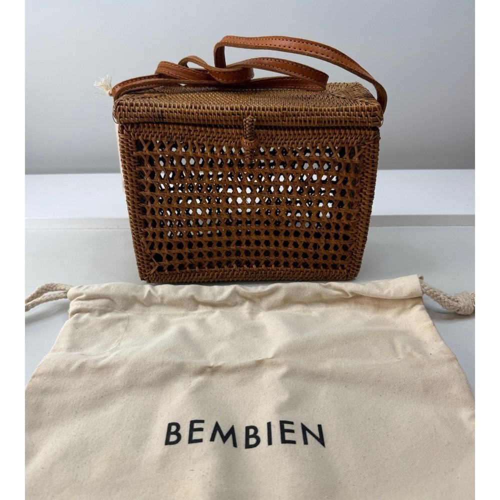 Bembien Rose Handwoven Rattan Crossbody Box Bag  Leather Strap MSRP 210 NEW